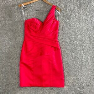 Alfred Angelo One Shoulder Satin Ruched Cocktail Dress 6 Red Y2K Party Wedding